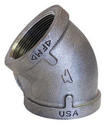 USA Manufactured FPxFP Malleable Black Iron 45° Pipe Elbow