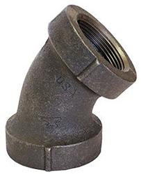 USA Manufactured FNPT Black Cast Iron Long Turn 45&deg; Drainage Pipe Elbow