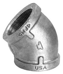 USA Manufactured FPxFP Malleable Galvanized Iron 45° Pipe Elbow