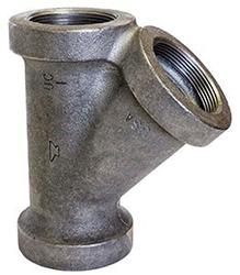 USA Manufactured Black Cast Iron Pipe Y-Branch w/ 45&deg; Long Turn