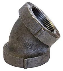USA Manufactured FNPT Black Cast Iron Short Turn 45&deg; Drainage Pipe Elbow