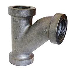 USA Manufactured Black Cast Iron Pipe Y-Branch w/ 90&deg; Long Turn