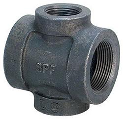 11/4X11/4X1X1CICROSS 1-1/4"x1-1/4"x1"x1" FNPT Black Cast Iron Reducing Pipe Cross