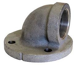 USA Manufactured Black Cast Iron 90&deg; Pipe Flange by FNPT Elbow